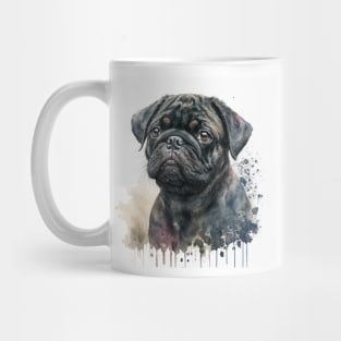 Black Pug Watercolour Style Painting Mug